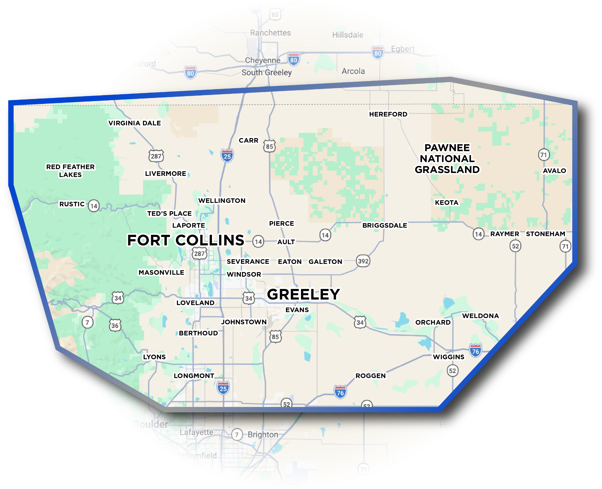 Northern Colorado service area map